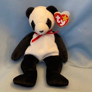Beanie Baby Fortune the Panda Bear w/ red ribbon